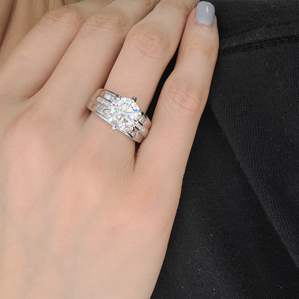 3.5 CTW Diamond Round Moissanite with Channel set Band Engagement Ring