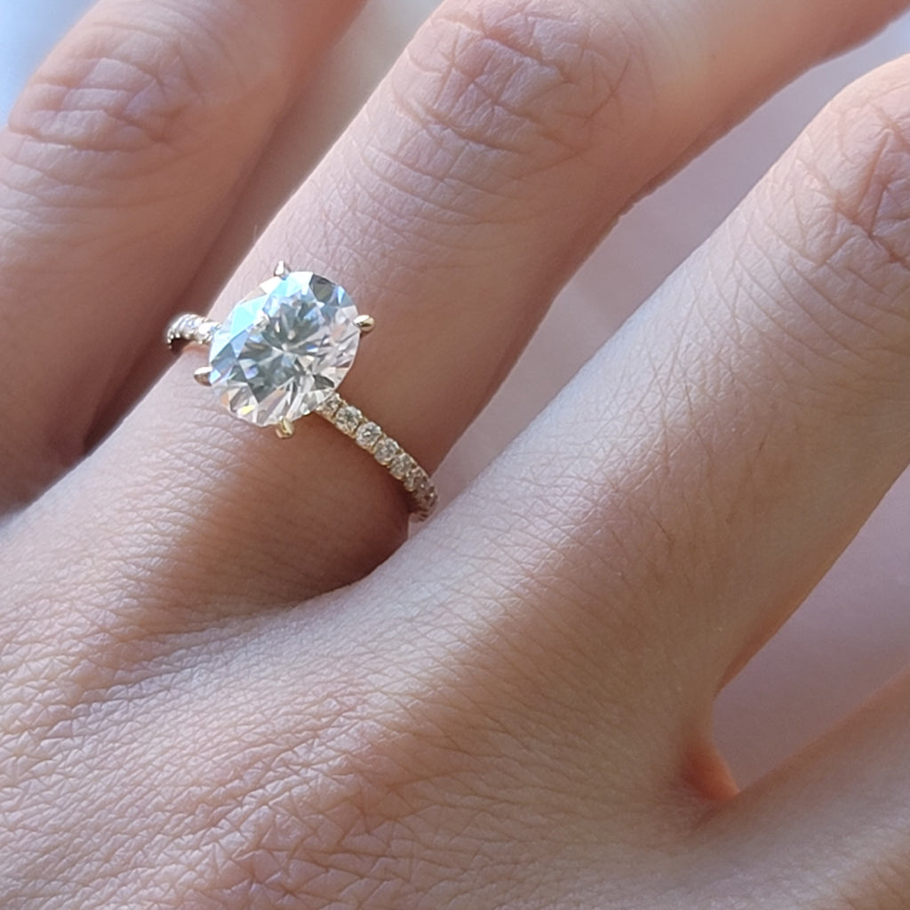 Oval Cut Moissanite Hidden Halo Engagement Ring