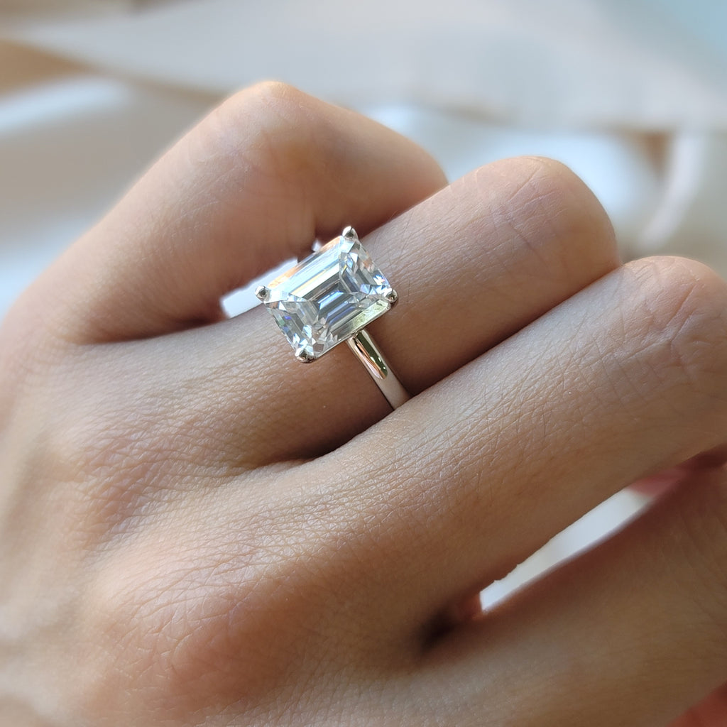 Emerald-cut Moissanite Solitaire Engagement Ring