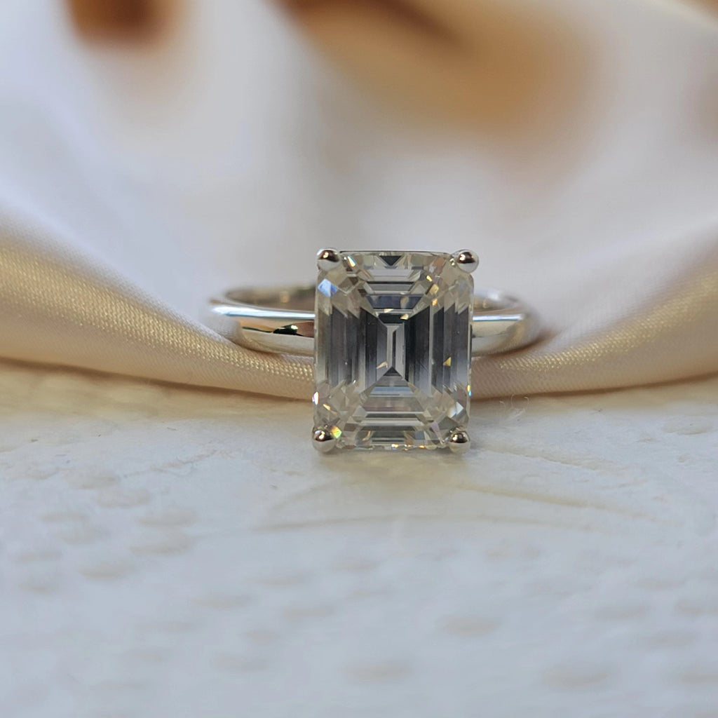 Emerald-cut Moissanite Solitaire Engagement Ring