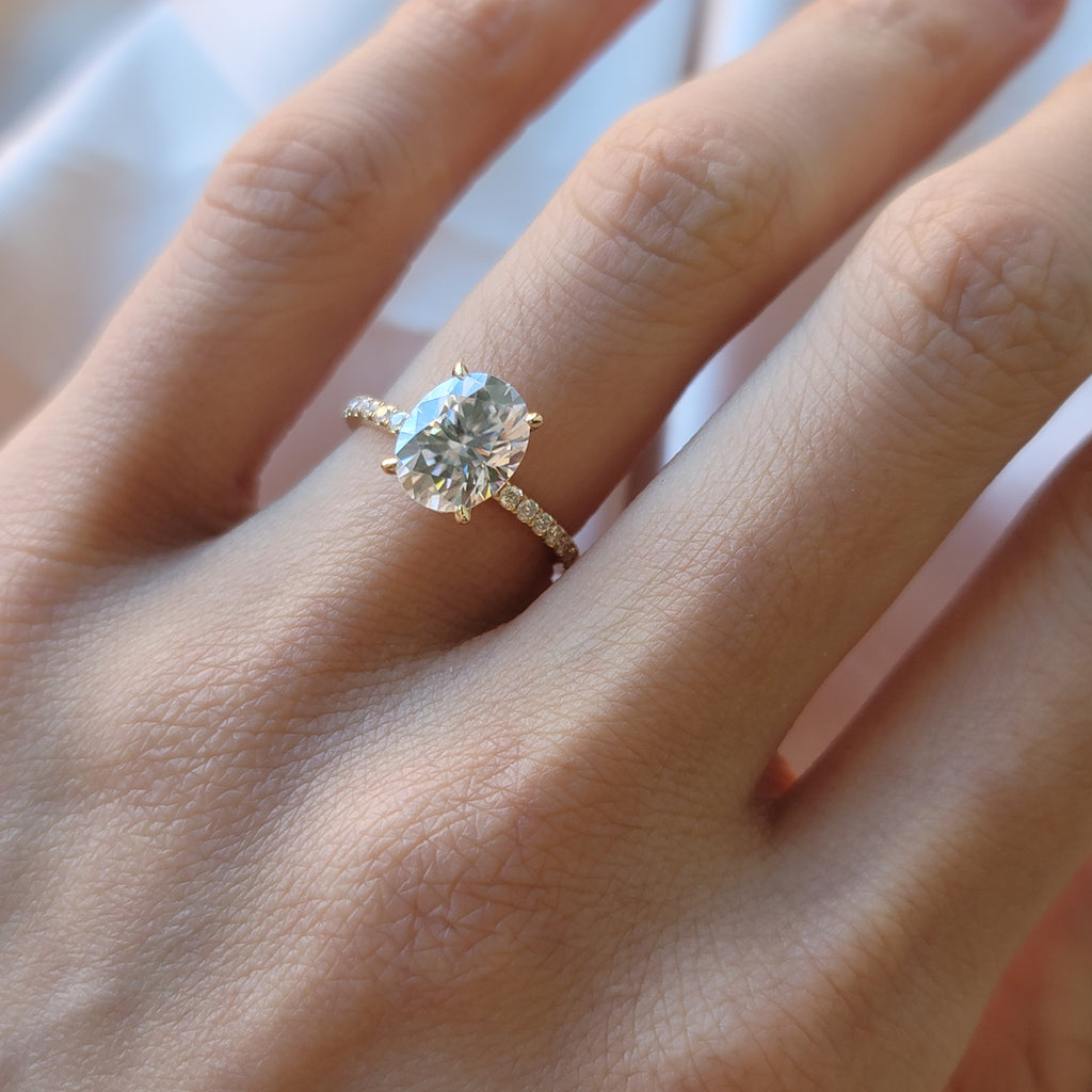 Oval Cut Moissanite Hidden Halo Engagement Ring