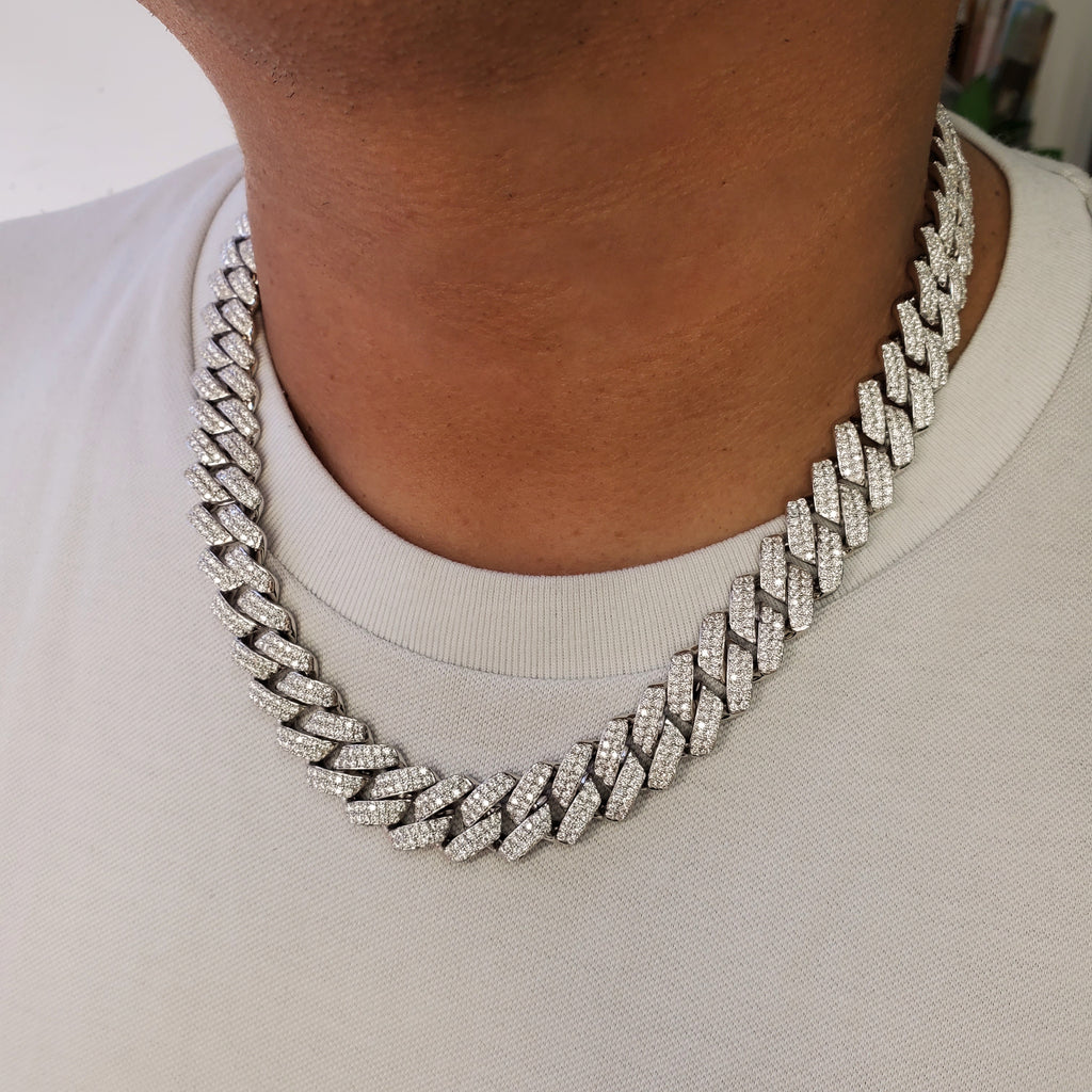 12mm Moissanite Monaco Cuban Link Chain Necklace in 925 Sterling Silver for men