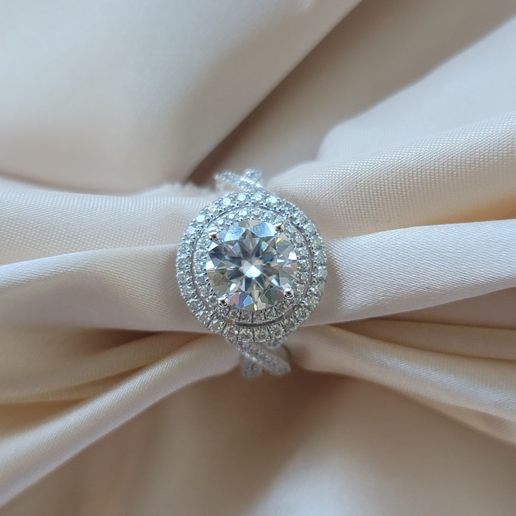 Round Moissanite Double Halo Engagement Ring