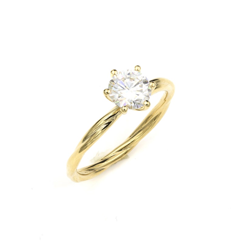 Round Moissanite Twist Band Solitaire Engagement Ring