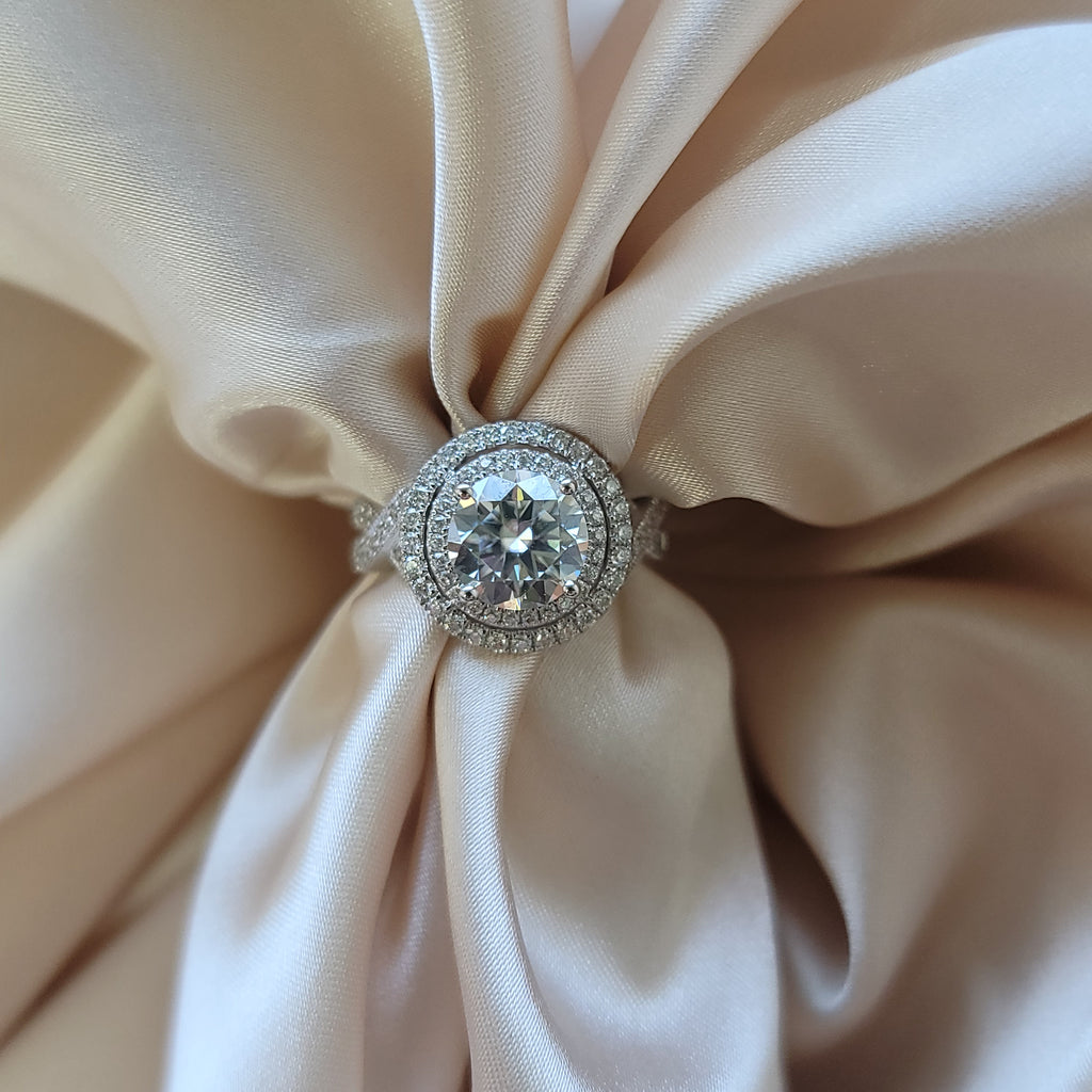 Round Moissanite Double Halo Engagement Ring