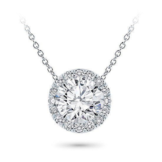 White Gold Diamond Moissanite Round Halo Set Pendant Necklace