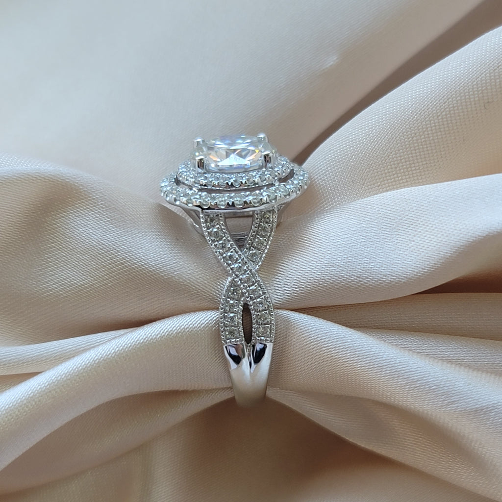 Round Moissanite Double Halo Engagement Ring