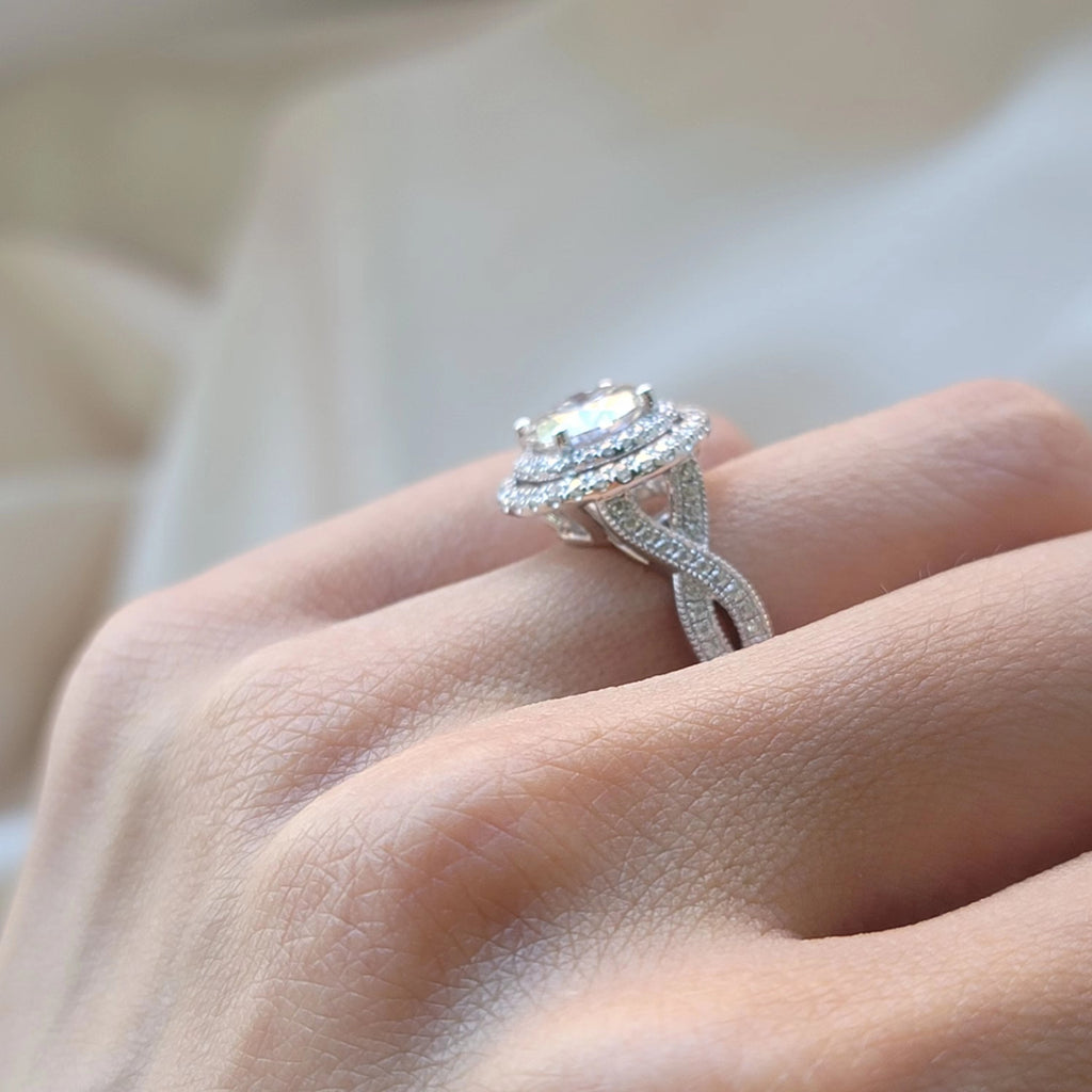 Round Moissanite Double Halo Engagement Ring