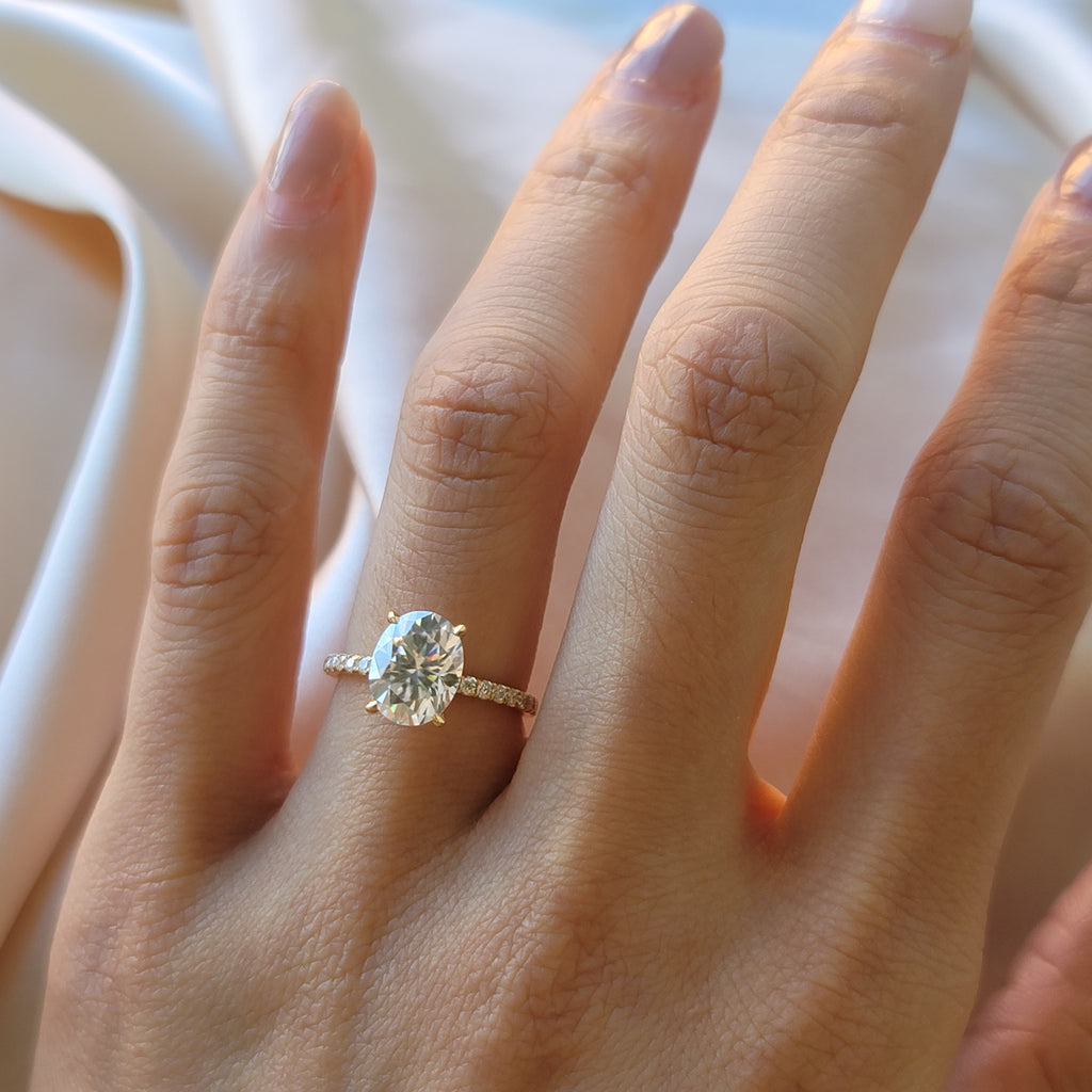 Oval Cut Moissanite Hidden Halo Engagement Ring